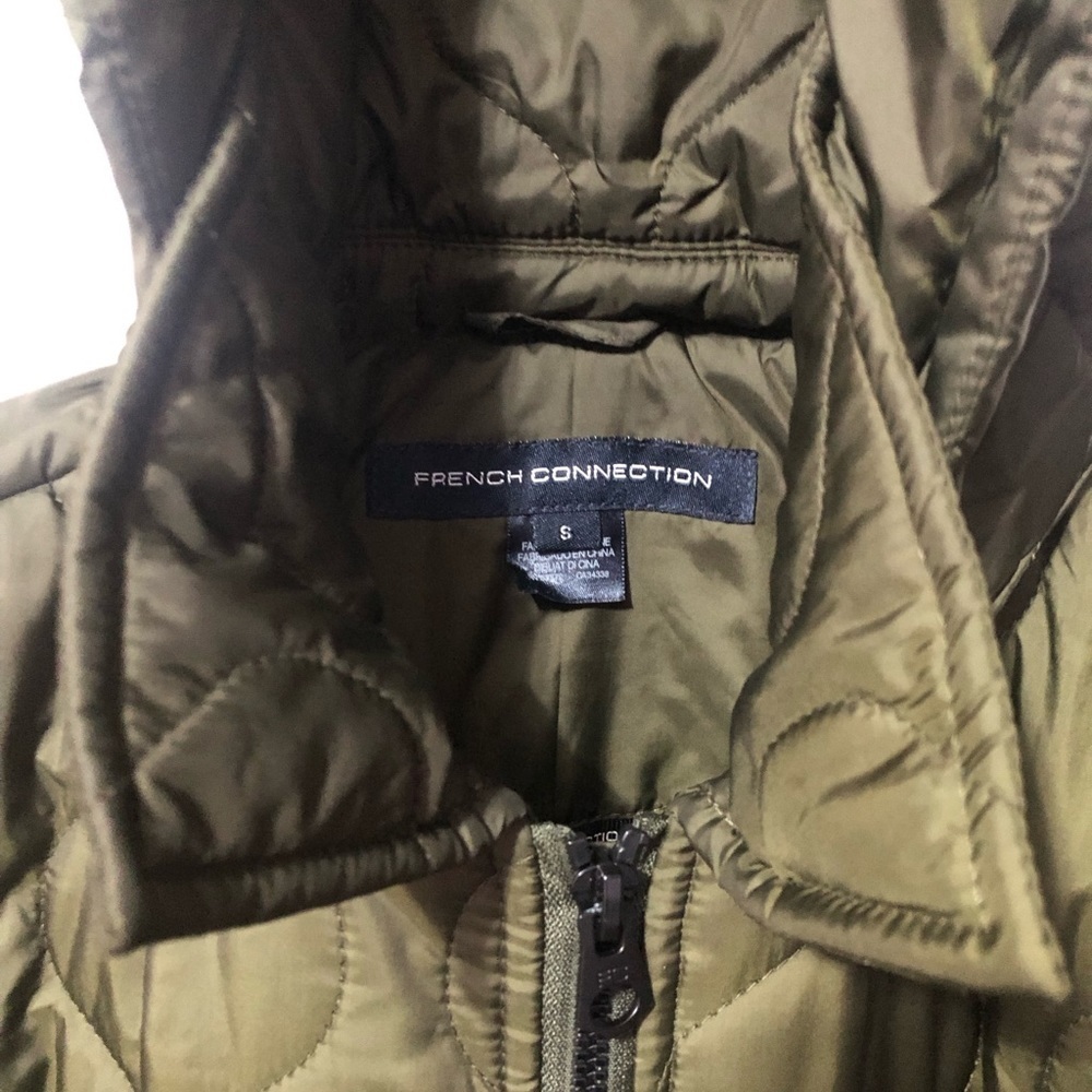 French Connection Puffer Olive Green Jacket with cap for Women - Picture 3 of 9
